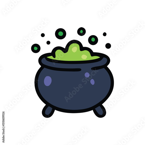 A spooky Halloween icon witch’s cauldron filled with bubbling contents. Perfect for magical, fantasy, or Halloween themed graphic designs and projects.
