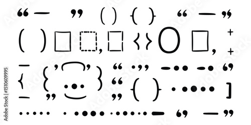 “Collection of Various Quotation Marks, Brackets, and Punctuation Symbols in Black on White”