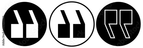 Quote right icon set. double quotation vector symbol. discussion dialog remark open and close quote sign in black filled and outlined style a white background.  Vector Illustration . EPS 10 . 11:11