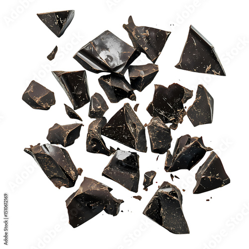 Shattered Dark Chocolate A Cascade of Rich Intense Fragments isolated on transparent background