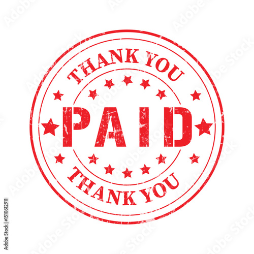 Paid stamp with thank you lettering. Payment confirmation seal.. Paid stamp seal with grunge effect.