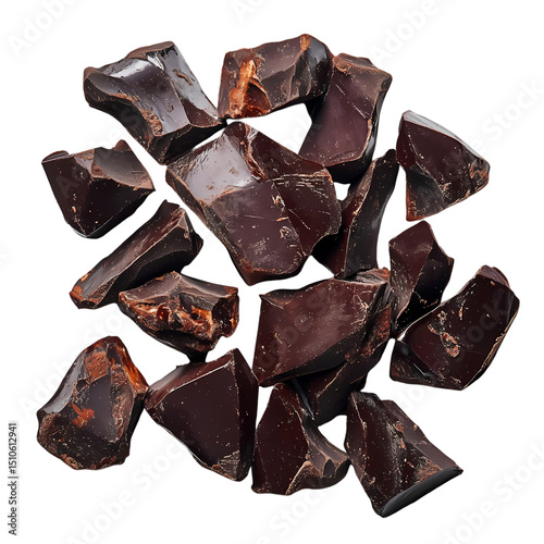 Shattered Dark Chocolate Pieces isolated on transparent background