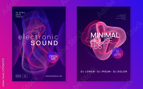 Party Flyer. Pink Music Background. Nightclub Disco Illustration. Green Sound Banner. Concert Cover. Dj Festival Graphic. Fest Poster. Blue Party Flyer