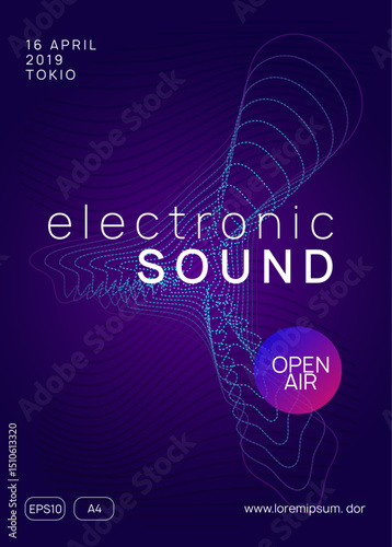 Dj Background. Pink Music Design. Trance Invite. Techno Poster. Blue Discotheque Set. Electronic Audio Illustration. Party Electro Graphic. Violet Dj Background