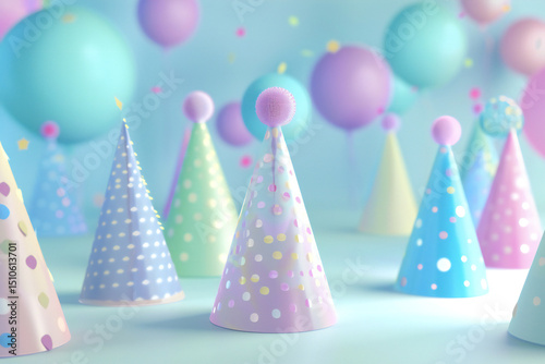 Colorful Party Hats in a Whimsical Celebration Scene