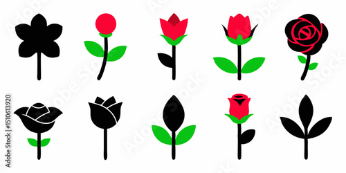 Elegant floral design featuring red and pink rose buds with lush green leaves