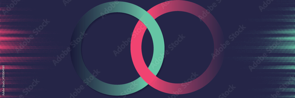 Obraz premium Abstract Intertwined Teal Pink Rings Circular Design Gradient Background Modern Minimalist Technology Concept Digital Art - background - high quality