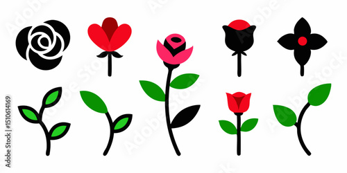 Floral design featuring red and pink rose buds with green leaves