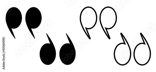 Quote right icon set. double quotation vector symbol. discussion dialog remark open and close quote sign in black filled and outlined style a white background.  Vector Illustration . EPS 10 . 11:11
