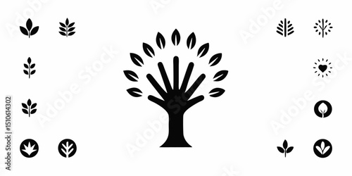 Hand and tree logo design template symbol or icon for environmental or growth concepts