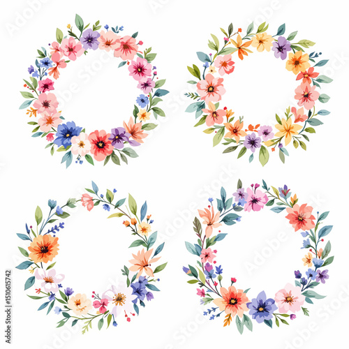 Set Wreath of leaves watercolor	