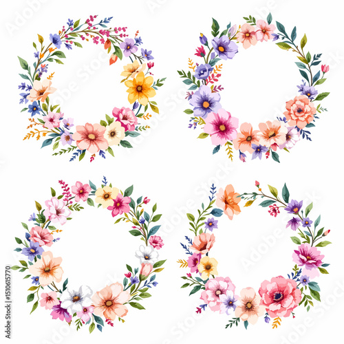 Set Wreath of leaves watercolor	