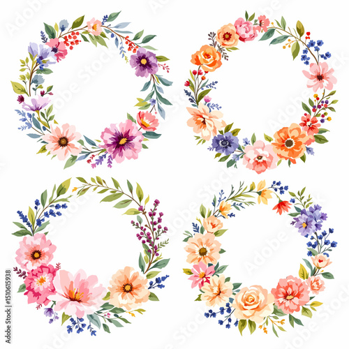 Set Wreath of leaves watercolor	