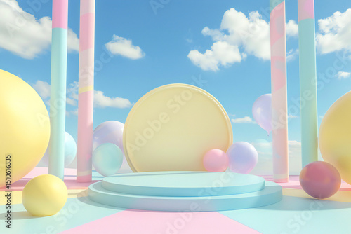 Pastel Colored Stage with Geometric Shapes