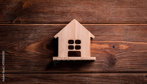 minimalist home symbol on wooden background
