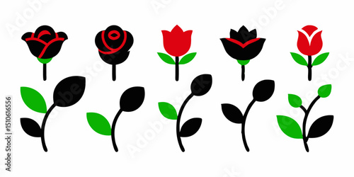 Elegant floral design featuring red and pink rose buds with lush green leaves