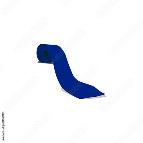 Vector illustration of a rolled blue necktie in perspective view with shadow. Flat and clean style, great for branding, accessories, or office supplies visuals.