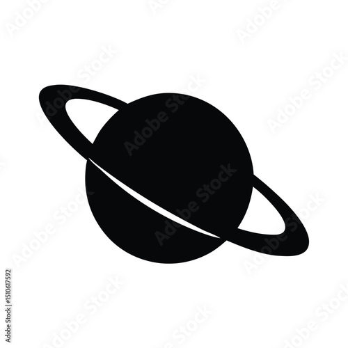 Planet Saturn with planetary ring system flat icon for astronomy apps and websites, Set of planet black silhouette, vector illustration