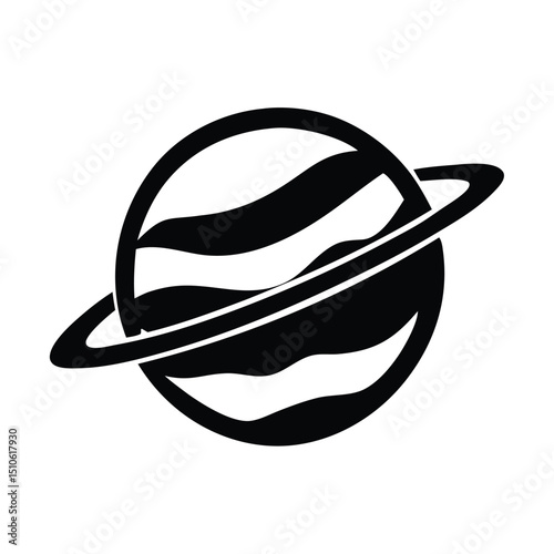 Planet Saturn with planetary ring system flat icon for astronomy apps and websites, Set of planet black silhouette, vector illustration