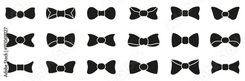 Bow Tie Solid Icon Set. Fashion Accessory, Formal Wear, And Style Silhouette Symbol Collection. Various Bow Tie Designs For Elegant And Classic Attire. Isolated Vector Illustration