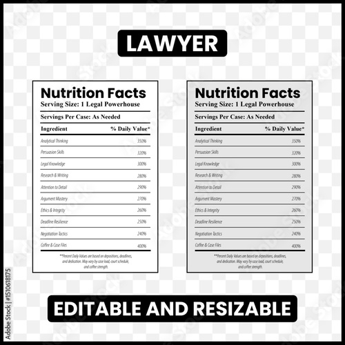 lawyer nutrition facts
lawyer nutrition label
funny lawyer label
lawyer infographic
legal profession humor
lawyer traits poster
lawyer personality facts
lawyer parody label
lawyer joke graphic
