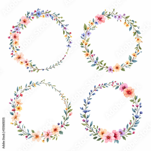 Set Wreath of leaves watercolor	
