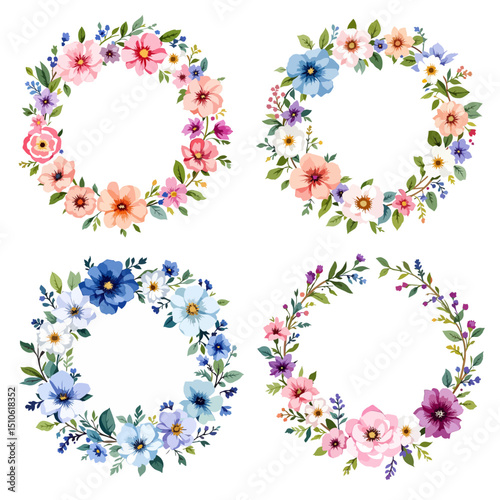 Set Wreath of leaves watercolor	