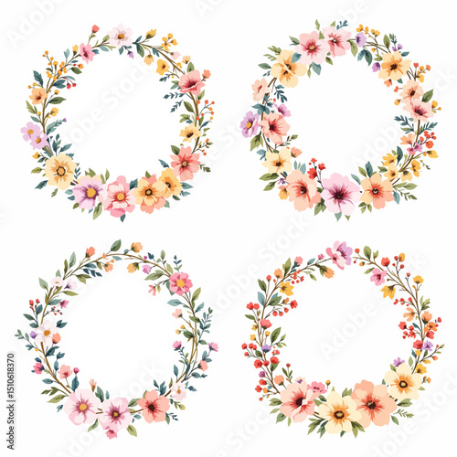 Set Wreath of leaves watercolor	