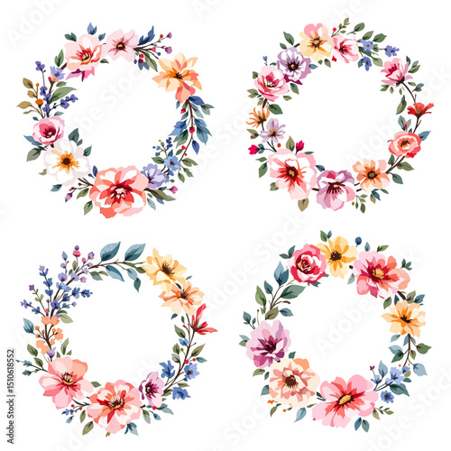Set Wreath of leaves watercolor	