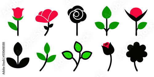 Floral design featuring red and pink rose buds with green leaves