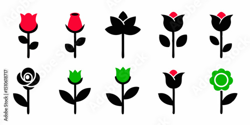 Elegant floral design featuring red and pink rose buds with lush green leaves