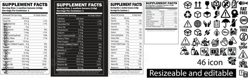 Nutrition facts label, black and white template, food information label, diet product label, printable nutrition label  