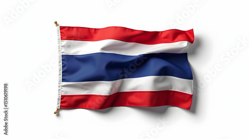 Free Download Photorealistic image of a Thailand flag isolated on a clean white background, natural lighting, soft shadows, studio shot, high resolution, realistic textile texture, slight fabric folds - GFXLoad