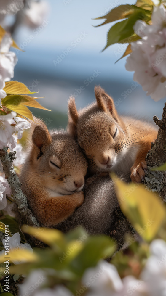 Obraz premium two squirrels on a tree