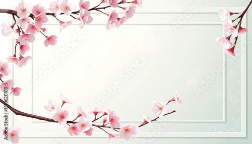 Delicate pink cherry blossoms bordering a clean white frame for elegant designs