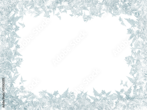 Fotografi Beautiful white frost patterns arranged as frame isolated