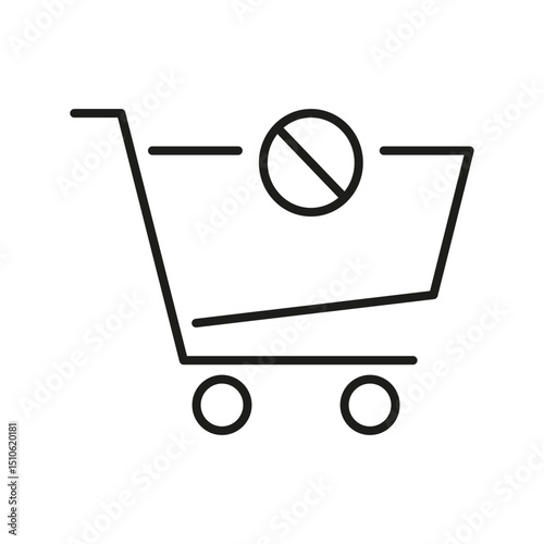 Shopping Cart With Prohibition Sign Line Icon. No Shopping, Purchase Restriction, Or Out Of Stock Symbol. E-Commerce Limitations. Editable Stroke. Isolated Vector Illustration