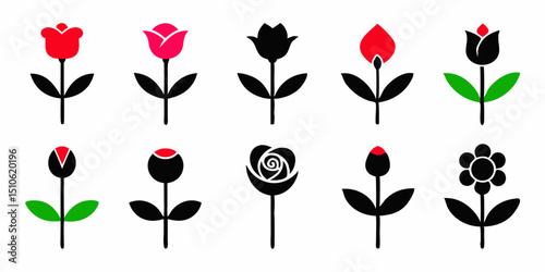 Elegant floral design featuring roses buds leaves in red pink green hues