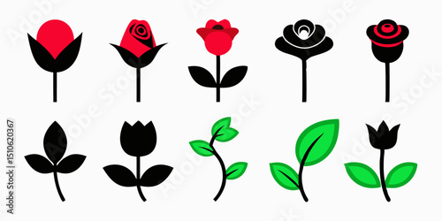 Elegant floral design featuring red and pink rose buds with lush green leaves