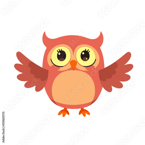 an owl with outstretched wings and a happy expression on a transparent background