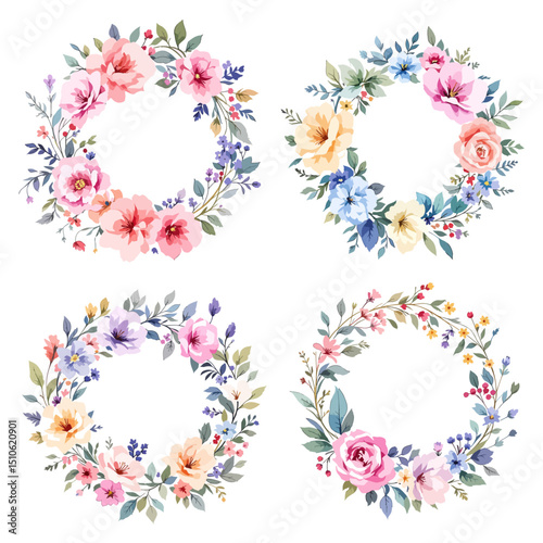 Set Wreath of leaves watercolor	