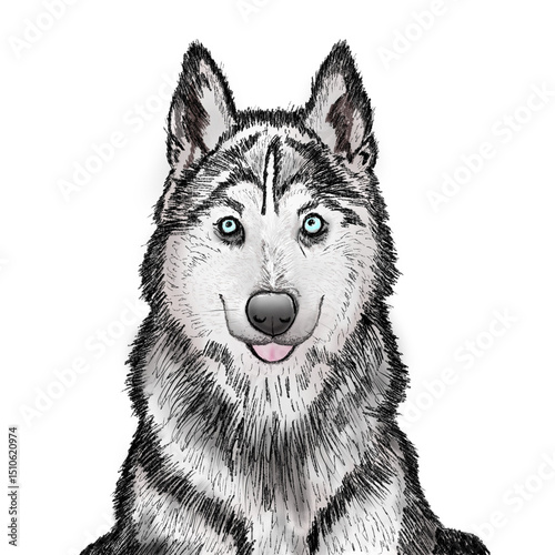 Siberian Husky illustration. Dog cartoon. Pet dog drawing. Animal drawing transparent background.