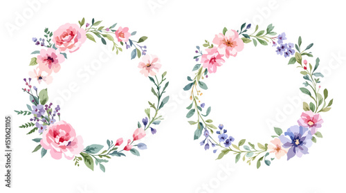Set Wreath of leaves watercolor	