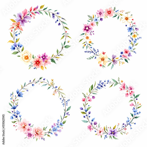 Set Wreath of leaves watercolor	