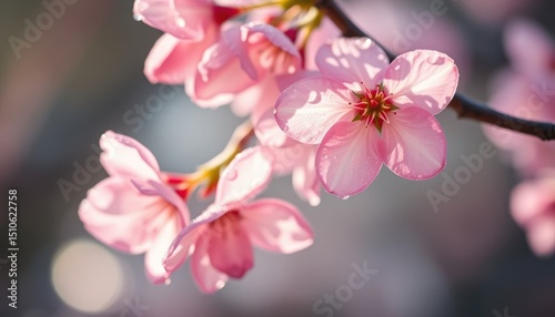 Delicate pink blossoms on a branch capture the ephemeral beauty of springtime