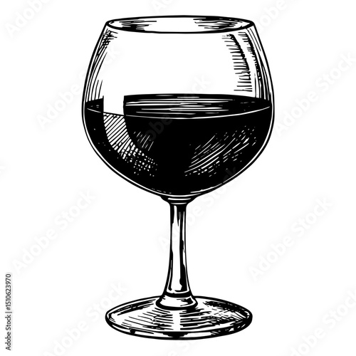Glass of red wine on a white background in line art style  
