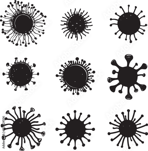 Collection of virus clean simple vector silhouette black vector illustration
