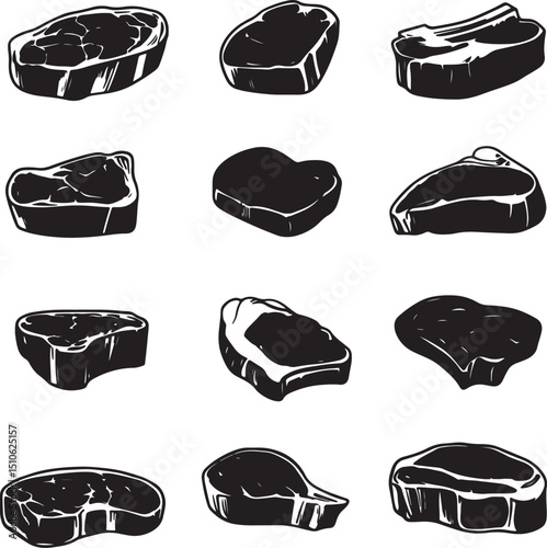 Black vector illustration of minimalist steak silhouettes