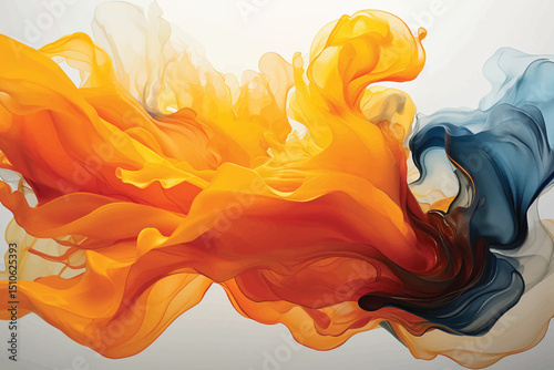 An abstract image showing the swirling blend of orange and blue paint creating a dynamic and vibrant visual effect.