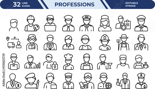 Profession outline icon set people occupation
